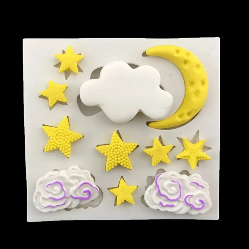 1PCS 3D Silicone Mold Moon Stars Clouds Shaped Silicone Fondant Mold