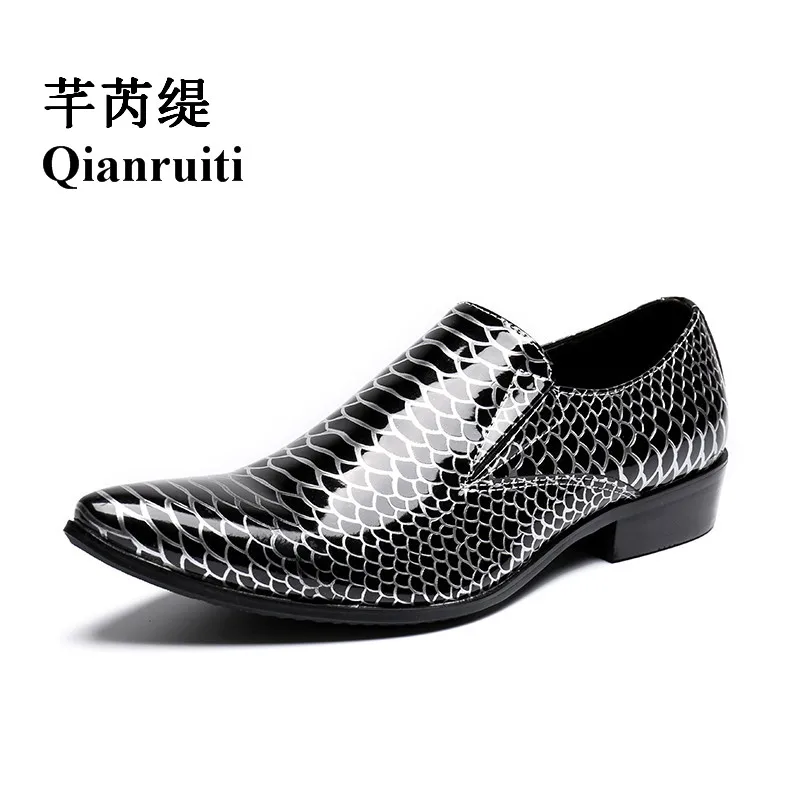 Waterproof Men Formal Dress Shoes Patent Leather British Style Wedding Party Pointed Toe Slip-on Men Shoes