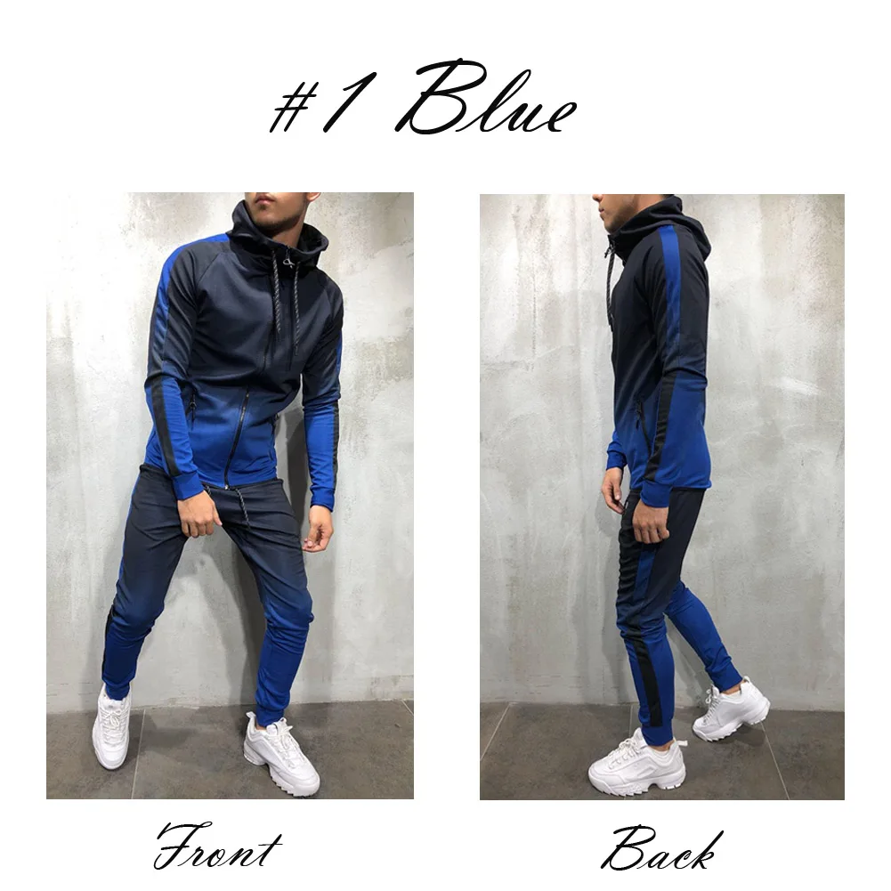 Новый для мужчин спортивный костюм Толстовка костюм Slim Fit Цвет Градиент джоггеры костюм градиент Мода Новый комфорт наборы для ухода за