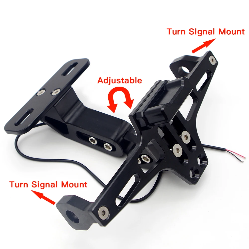  CNC Motorcycle License Plate Bracket holder Adjustable Flow LED for honda xr 400 kawasaki er6n ktm 