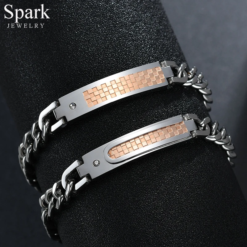 

2018 New Arrive Silver Color Lovers Bracelets Stainless Steel Simple Chain Couple Bracelets For Valentine's day Gift