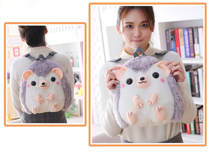 Nooer Hedgehog Plush Backpack Hedgehog Soft Backpacks Doll Plush Shoulder Bag Birthday Children Kids Girls Gift