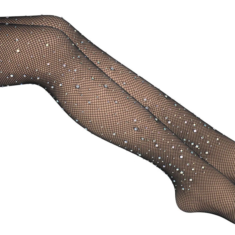 Сексуальные женские носки для латинских танцев, сетчатые Стразы, новые носки для ночного клуба, блестящие колготки для латинских танцев, носки для выступлений, 3 цвета - Цвет: Black