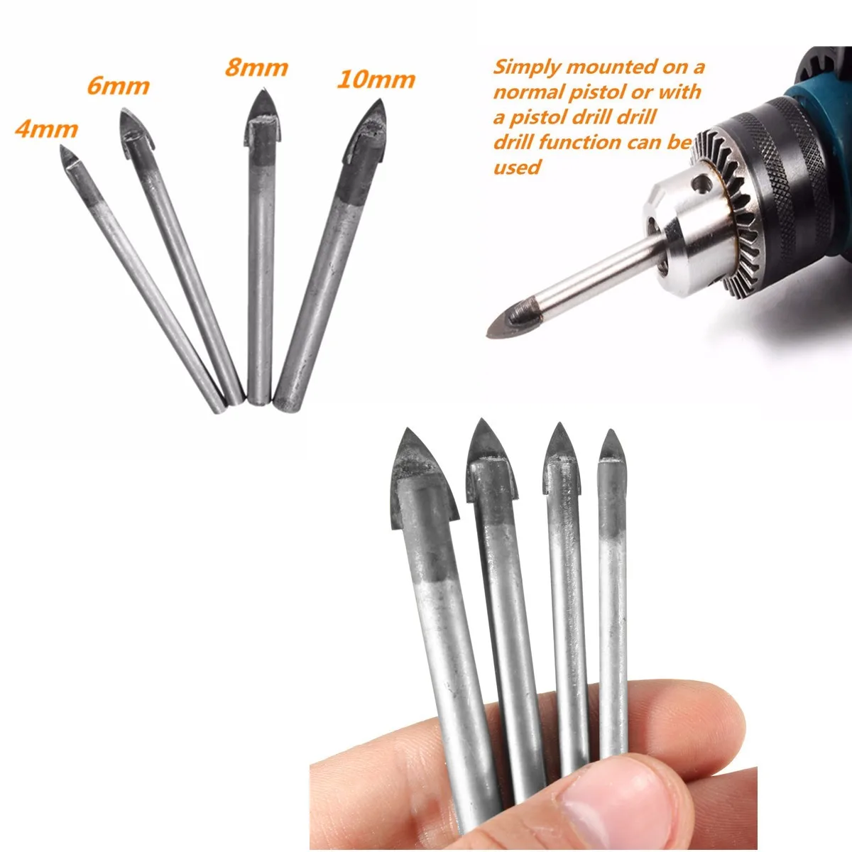 Goede 4 st Gereedschap Keramische Tegel Glas En Spiegel Boor Set 4mm 6mm 8mm 10mm bits voor Metselwerk Boren Duurzaam