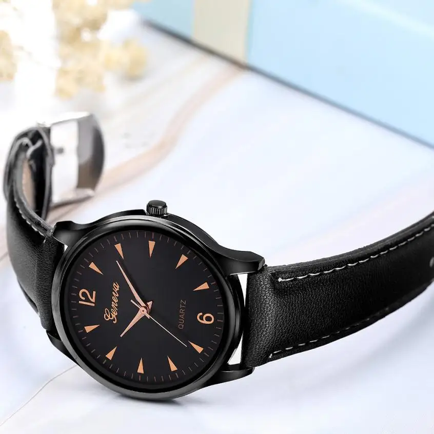 Montre femme Geneva Роскошные ультратонкие часы из искусственной кожи черные взрослые