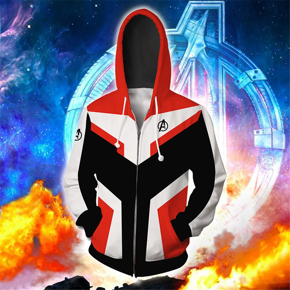 Avengers Endgame Cosplay Quantum Realm Costumes Sweatshirt Hoodie Jacket Captain Marvel Tech Hooded Superhero America Zipper