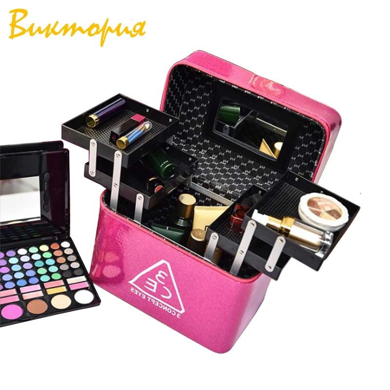 

women's Cosmetic bag Multifunction Cosmetic case capacity Large tray mirror PU make up bag womens Organizer Handbag 2019 new