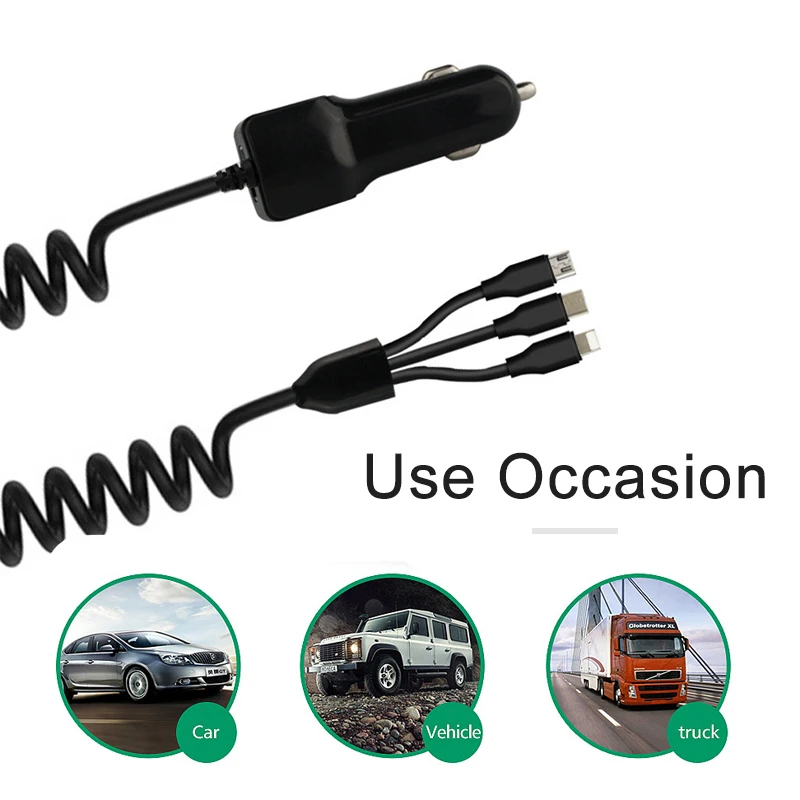 1USB Порты и разъёмы 12 V Универсальный в розетка в автомобиль вилка адаптера зарядного устройства зарядки разъем Micro USB кабель для передачи данных для Android Тип-c iOS 5V2. 1A