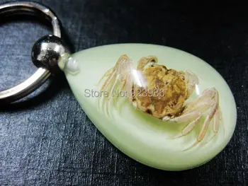 

free shipping wholesale 12 pcs Real Golden Crab Glow In Dark Charm key-chains fashion Insect jewely