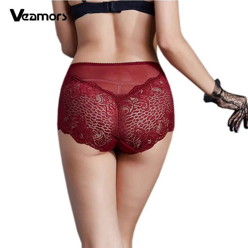 

VEAMORS Sexy Women High Waist Lace panties,Ladies Charming Flower Patterned Hollow Briefs, 5 Colors Intimates Underpants 2018