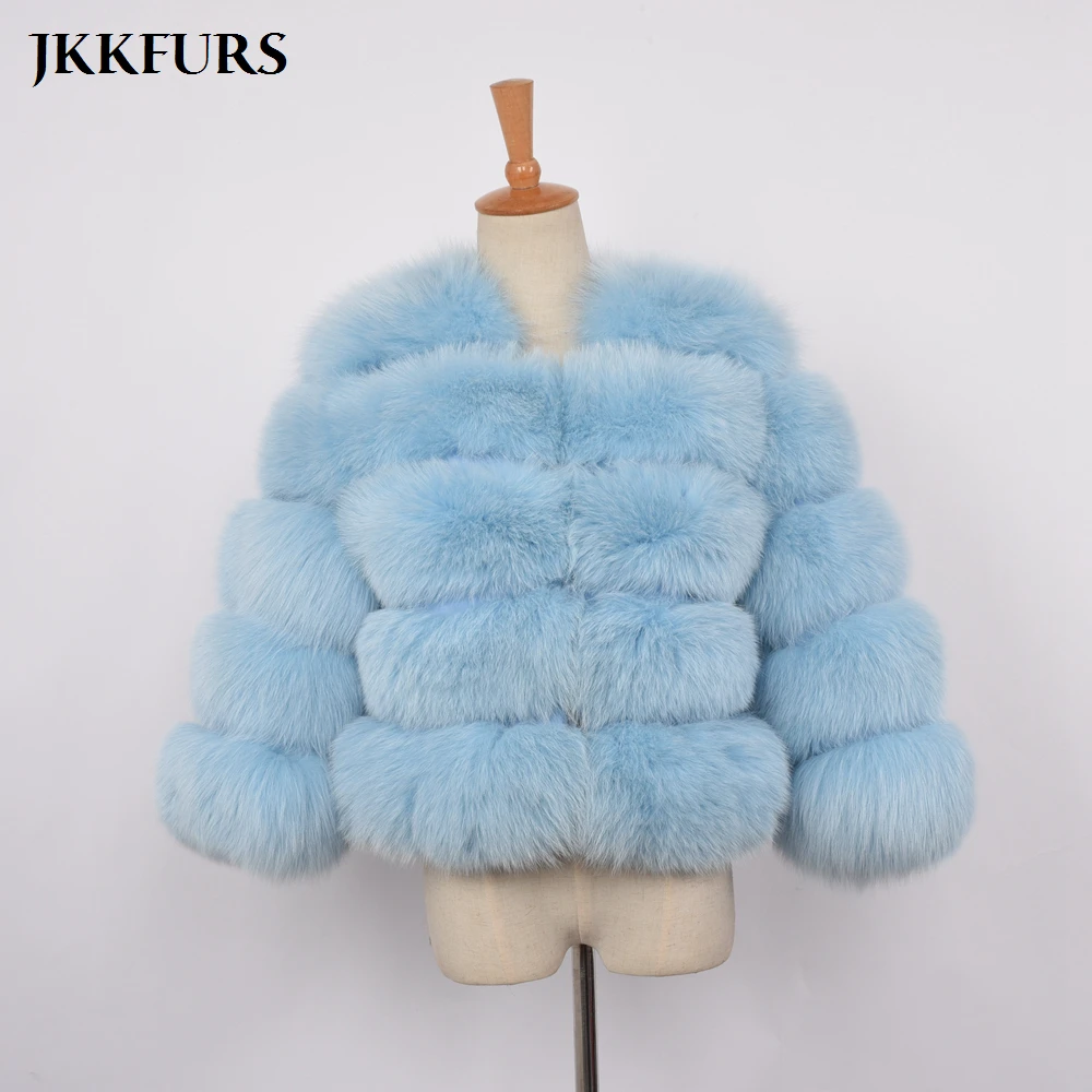 JKKFURS/Женская оригинальная натуральная лиса меховые пальто с карманами, зимняя теплая меховая верхняя одежда, модный натуральный мех, высокое качество, укороченная куртка S1796