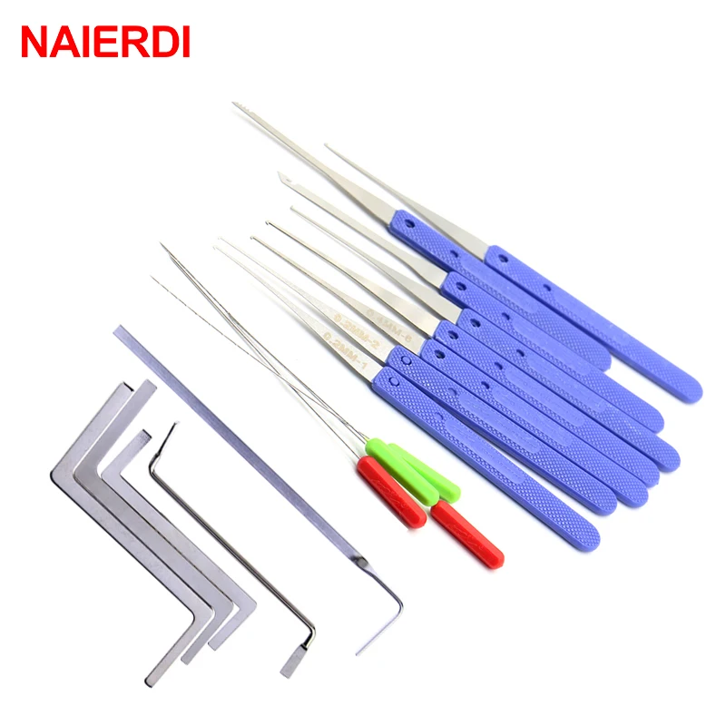 NAIERDI الأقفال أدوات كسر مفتاح إزالة السيارات النازع مجموعة الفولاذ المقاوم للصدأ وجع صف التوتر إزالة السنانير قفل كيت الأجهزة