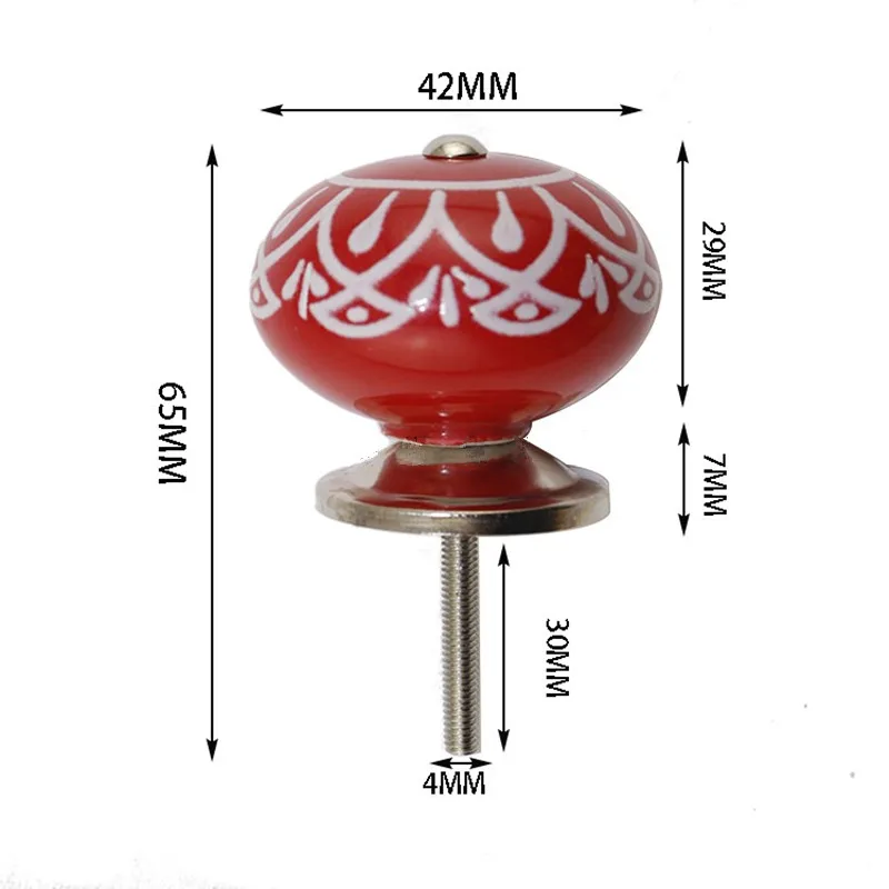 Винтажные цветочные принты, керамическая ручка с круглой головкой, европейские дверные ручки, ручки для шкафа, ящика, кухни, современная ручка, 40 мм, 1 шт