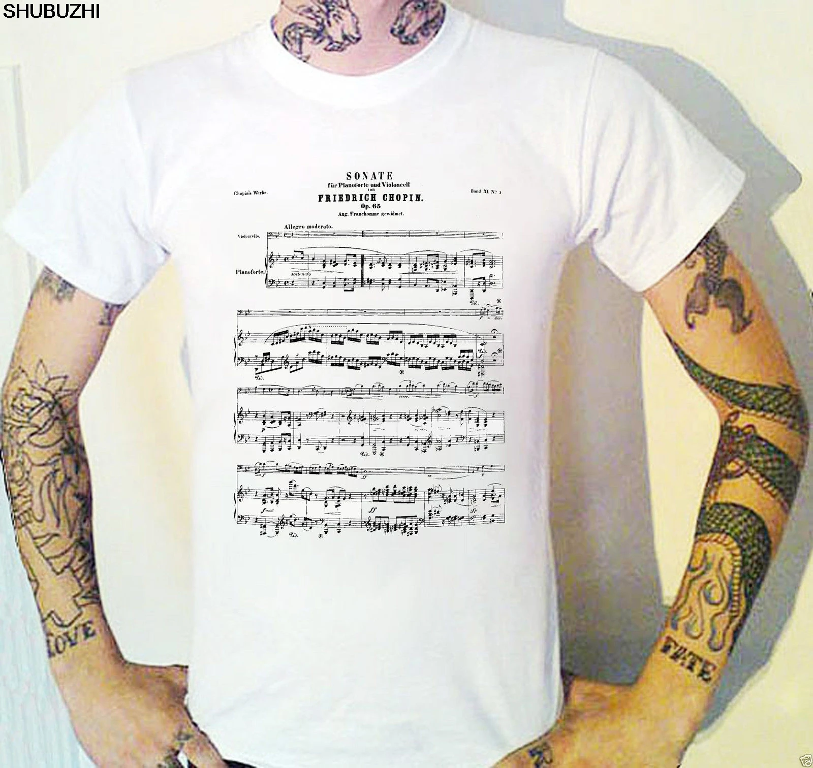 

shubuzhi Summer High Quality Men'S Street Style Men Friedrich Chopin Sheet Music T-Shirt. Sonata Classical Music Graphic Tees