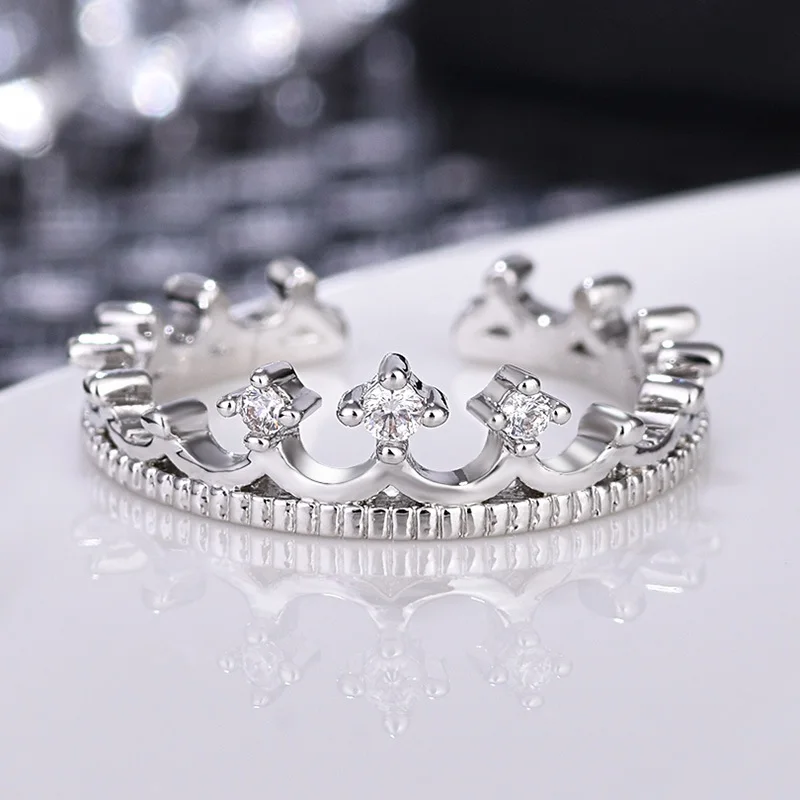 OMHXZJ, модные вечерние женские и девичьи свадебные подарки, белая корона, AAA циркон, 925 пробы, серебряное кольцо RN148