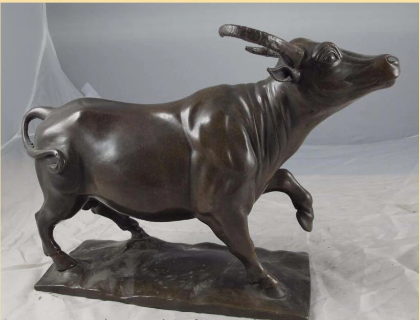 

8" China Old Copper Bronze Feng Shui Lucky Wealth Cattle water buffalo Art Statue