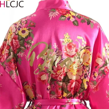 

Satin Robes Brides Bridemaid Wedding Robe Sexy Sleepwear Silk Peony Print Pijama Casual Bathrobe Short Nightgown Women Kimono