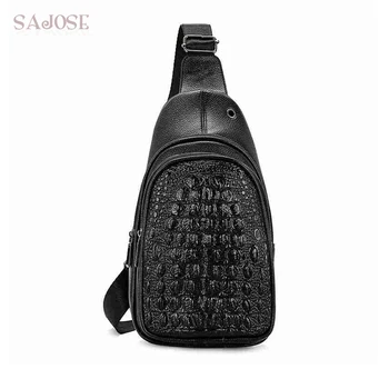 

Men's Fashion Chest Waist Pack Black PU Leather Chest Bags Men Stone Pattern Shoulder Bag Male Bags Messenger Bag
