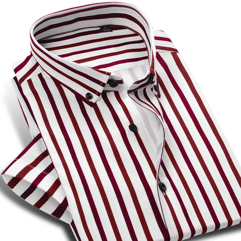 Яркие полосатые рубашки с коротким рукавом, Летняя мужская рубашка на пуговицах, мужская деловая Повседневная рубашка, приталенная рубашка - Цвет: CZCFB526940D