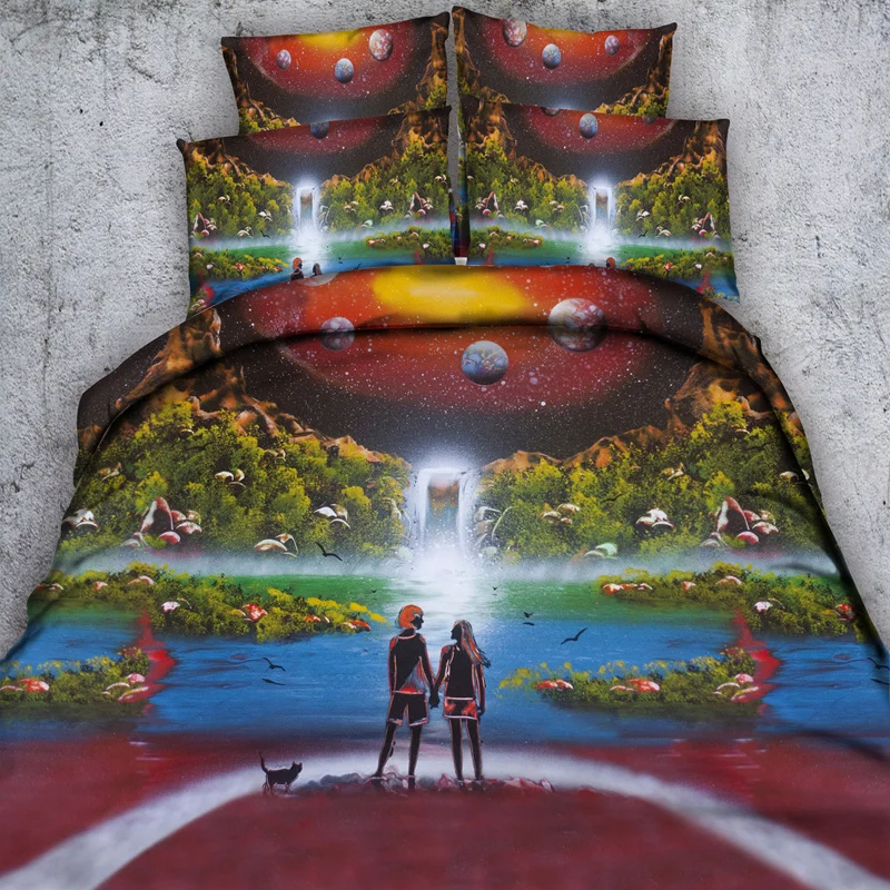 

Wongsbedding Couple Lover Bedding Set HD Print Polyester Duvet Cover Sets Twin Queen King Size 3PCS Beddings