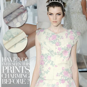 

Hua Tian sit elegant Pink Rose Beige linen cloth fabric printing ultra-thin DIY scarf