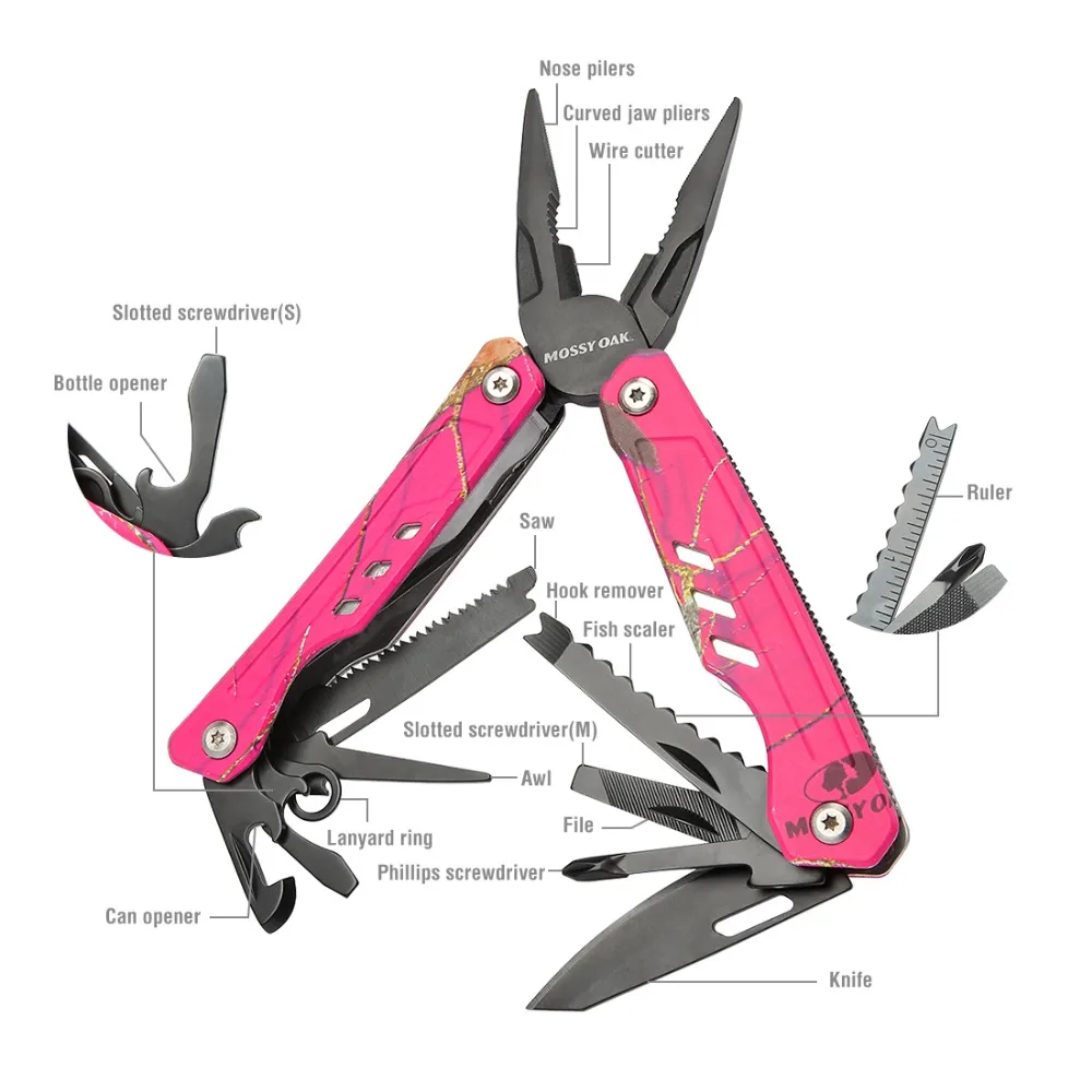 MOSSY OAK 3 шт., многофункциональный складной карманный нож, многофункциональные плоскогубцы и светодиодный фонарик для кемпинга, набор ручных инструментов с розовой подарочной коробкой