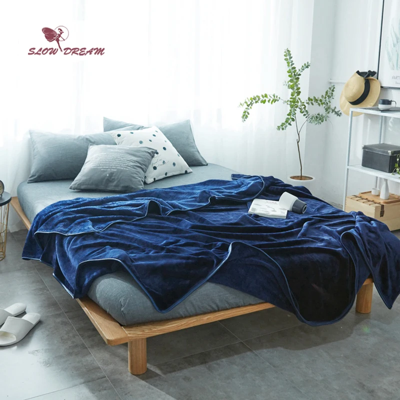 

Slowdream Dark Blue Flannel Blanket Throw Soft Print Winter Elegant Blanket Wrap Super Soft Sleeping Bed 5 Size 1pcs