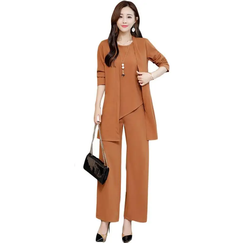 

2019 Spring Autumn Fashion Women's Set Long Sleeve Solid 3 Pieces Sets Female Casual Slim Long Trousers Suits Plus Size 5XL J140