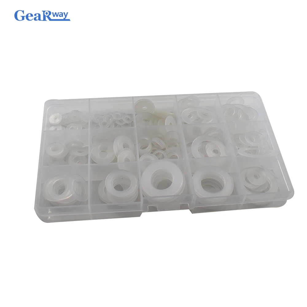 

250pcs Soft Type Nylon Flat Gasket Set Ring M3.5-M20 PA Flat Gasket Washer Replace Assortment Polyamides Flat Gasket Kit