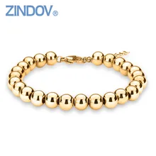 ZINDOV Hot Trendy Silver Rose Gold Filled 316L Stainless Steel Beads Bracelets Female Women Bangles Jewelry Bracelet Gold Color