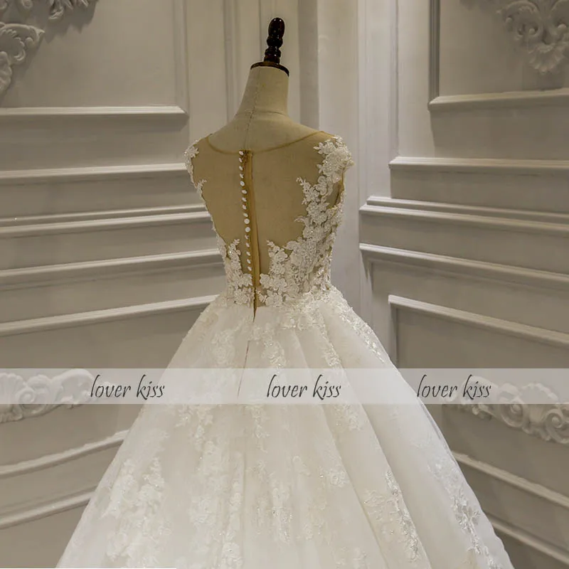 Lover Kiss Vestido De Noiva trouwjurk Lace Flowers Wedding Dresses Bridal Gowns Beaded Fairy Wedding Dress robe de mariee