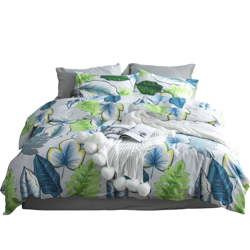 Pastoral Style Leaves Bedding Set Cotton Twin Queen Size 4Pcs Print Duvet Cover Flat Sheet/Fitted Sheet Pillow Cases
