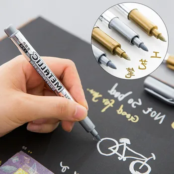 

1pc Gold Silver Fast Dry Waterproof Permanent Oil Marker Pens Tires CD Fabric Drawing Greeting Card Signature Calligraphy Pen