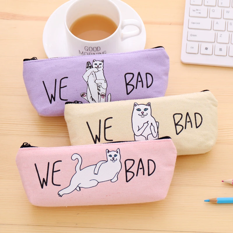 2018 We Bag Kawaii Crazy Cat карандаши чехол Холст Школьные принадлежности Канцтовары