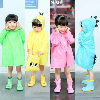 

2019 New Children Waterproof Raincoat Rain Wear Boys Girls Baby Dinosaur pattern Fashion Hooded Kids Lovely 4 Color Clothes
