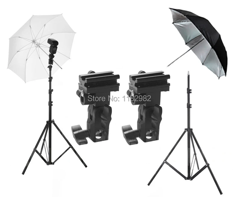 

4ni Flash Mount Bracket / Kit Light Stand Flash Bracket B Mount 33"Umbrella Black Reflective Umbrella+white studio Umbrella