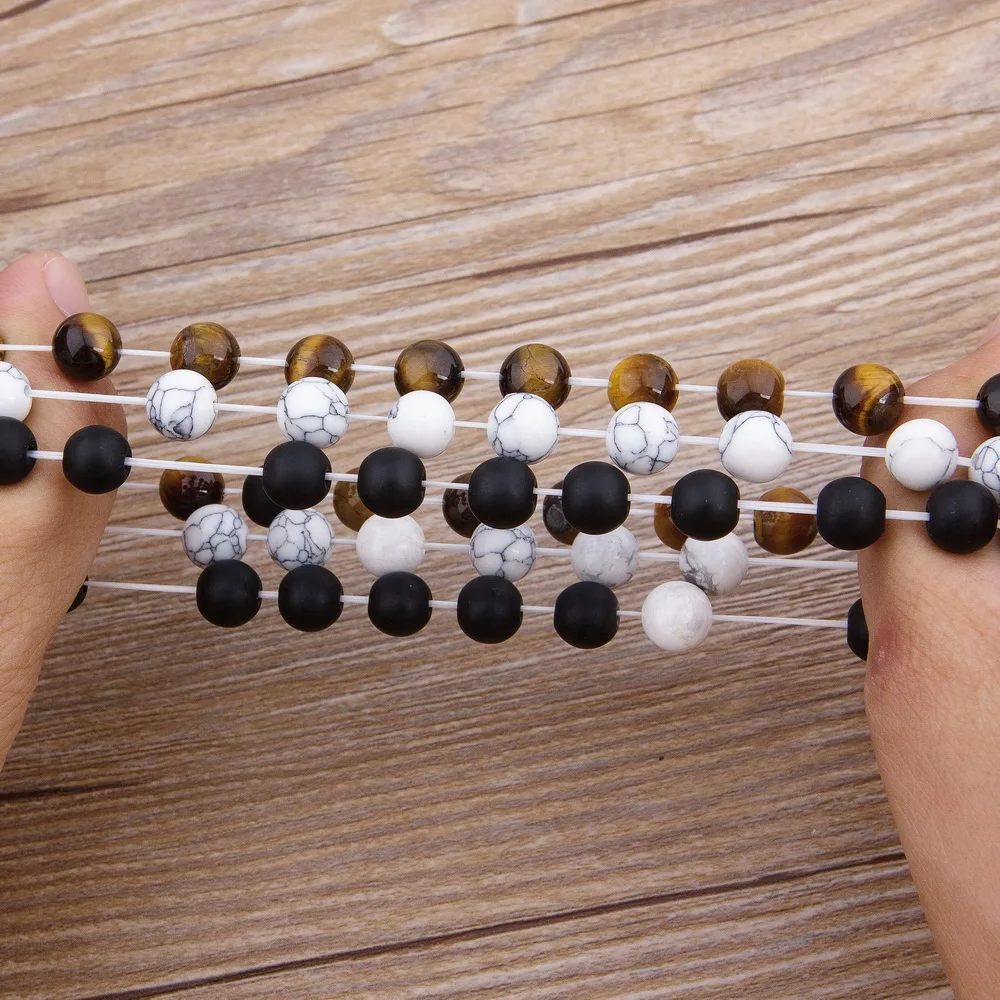 XQNI 9 видов конструкций на выбор с серый природный камень и Белый Howlite эластичность веревки браслеты из бусин, нанизанных на нить для унисекс ювелирных изделий подарок