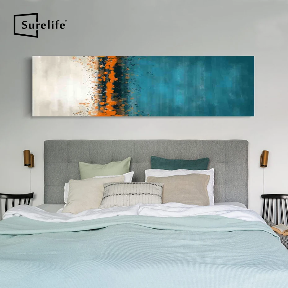 

Abstract Blue Long Canvas Painting DIY Solid Pine Wood Frame for Canvas Stretched Poster Print Wall Art Pictures Bedroom Decor