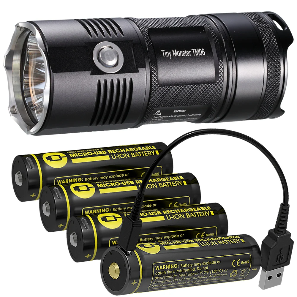 

NITECORE LED Flashlight TM06 4000LM Spotlight with 4x 18650 USB Port Rechargetable Batteries Outdoor Hunt Fishing Lighting Torch