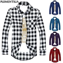 Pui men tiua мужские рубашки в клетку летние Chemise Homme мужская клетчатая рубашка с длинным рукавом мужская Блузка Camisa(предлагаем купить на 2 размера больше