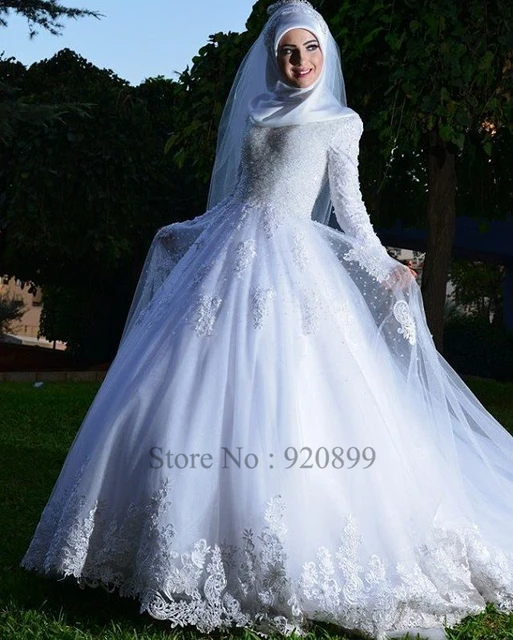 turquía blanco manga larga vestido de boda ata para arriba los