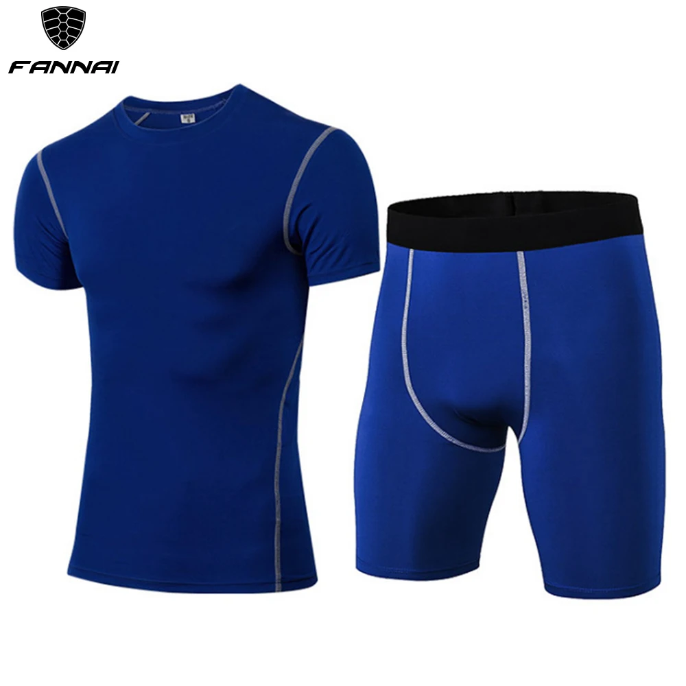 2 Pieces Men s Compression Sports Sets Jogging Suits Short T shirt Tight Pants Gym Fitness 1