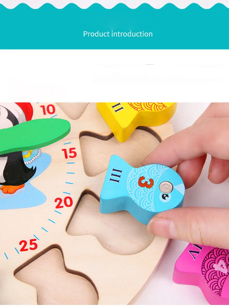 Деревянный Пингвин модель часов рыболовные игрушки учатся указывать Время Деревянные цифровые часы образование по методу Монтессори игрушки 126