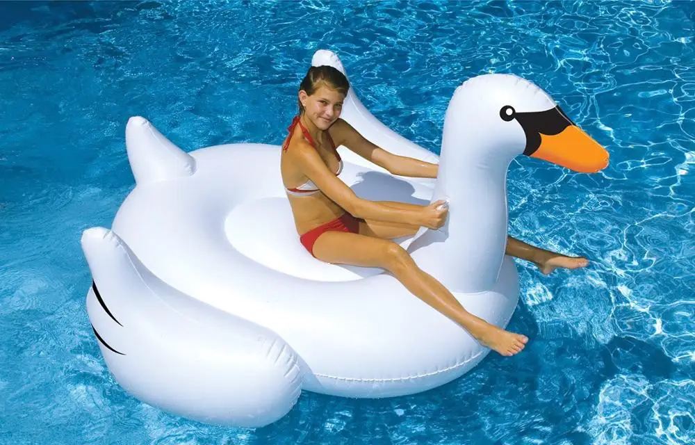 

Free shipping 2018 White New Summer Lake Swimming Lounge Pool Kid Giant Rideable Swan Inflatable Float Toy Raft Good Quality