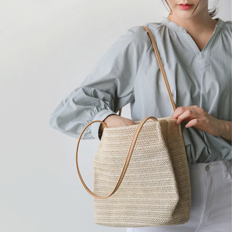 

Casual beach bag summer woman shoulder bag designer small straw bags leisure women rattan handbag designer wicker beach bags