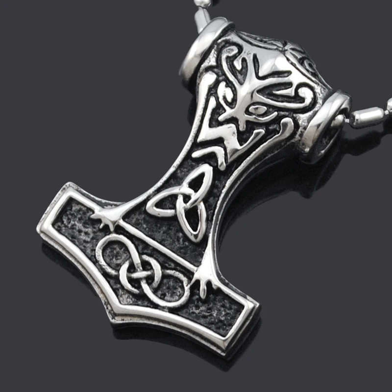 

Thors Hammer Knot Myth Mjolnir Stainless Steel Pendant with Chain Necklace Punk Rock Cool Jewelry Gift KP557A