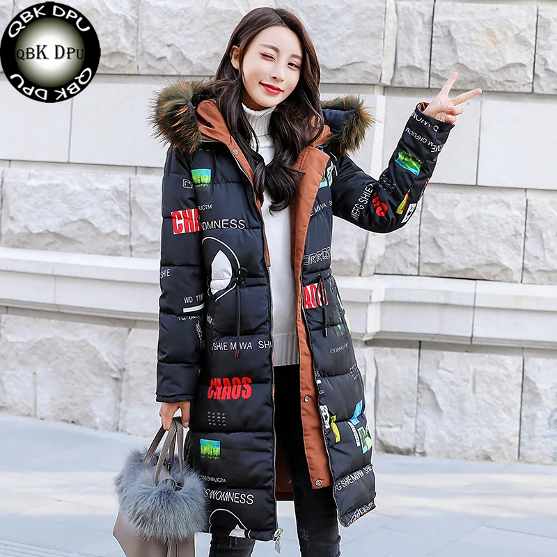 

Fashion Hooded Big fur collar Padded long Parkas winter Down Cotton warm coat waterproof windbreaker jacket Wear on both sides