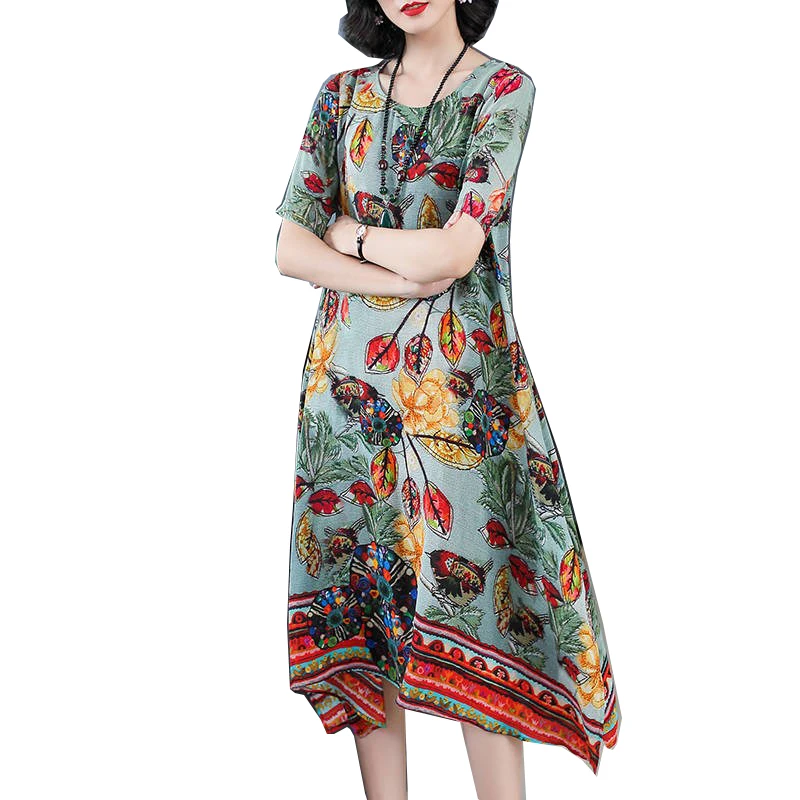 Plus size Elegant chiffon Silk Dress 2019 Summer Casual Vintage o Neck ...