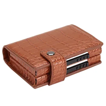 

Men double Aluminum Leather Credit Card Holder RFID Metal Wallet Automatic pop up Anti-theft women Purse Business ID Cardholder