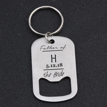 

Beer Opener Father Of The Bride Jewelry Customized Date Name Initials Souvenir Keyrings Memory Gift Personality Wedding Keytag